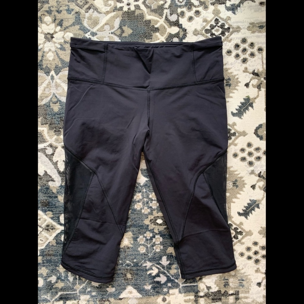 Black Lulumeon Crop with Mesh Paneling